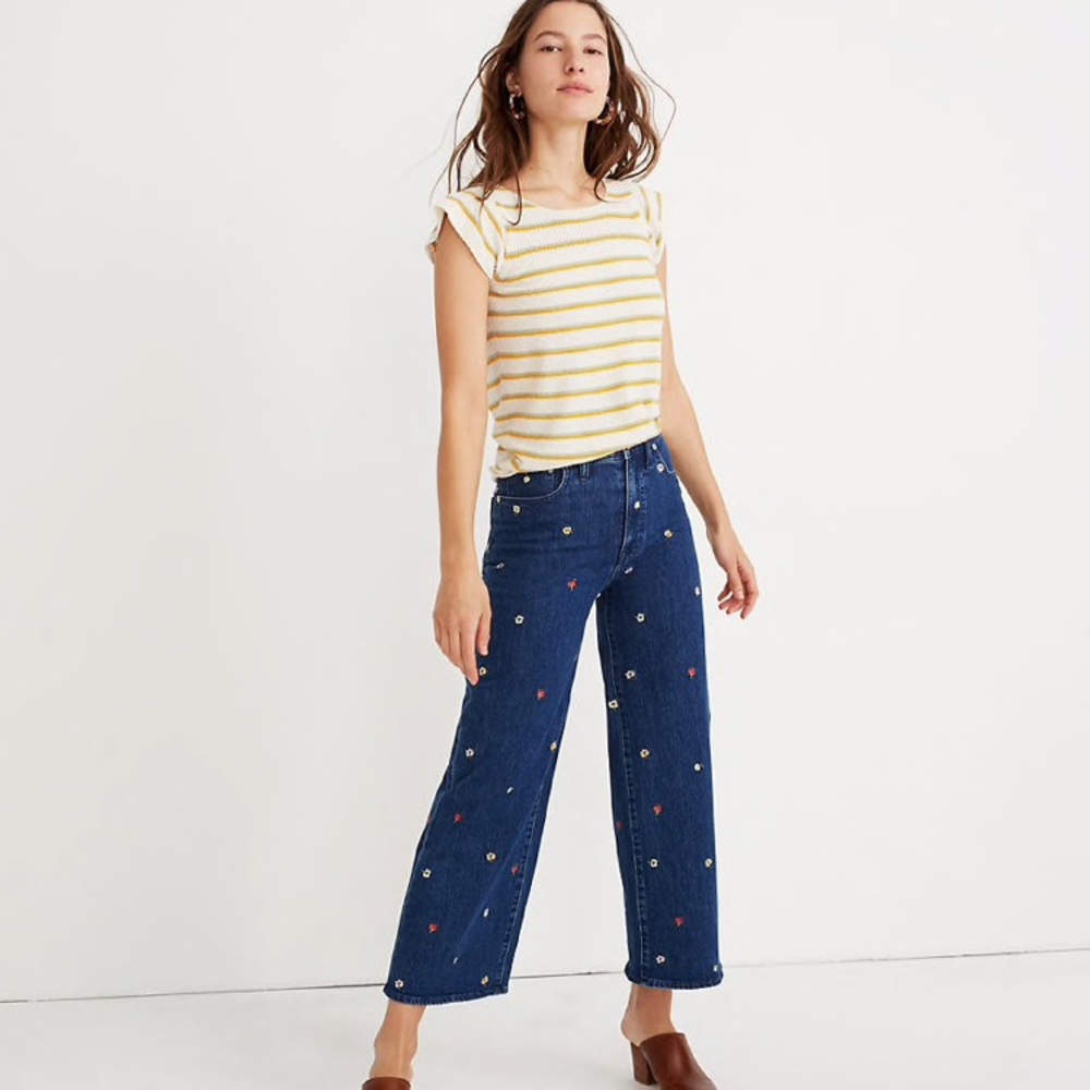 Wide-Leg Crop Jeans Confetti Floral